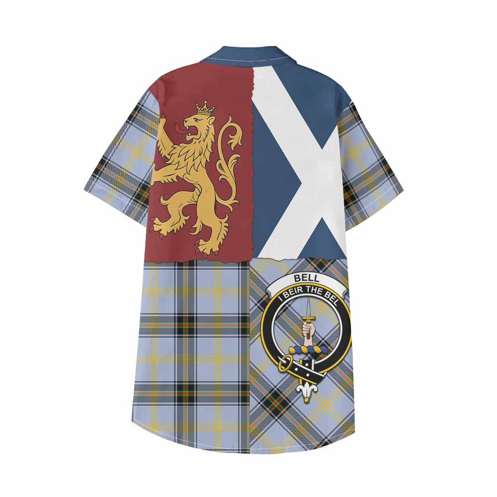 Bell Crest Tartan Kid Hawaiian Shirt with Lion Rampant Saltire Style - Tartan Vibes Clothing