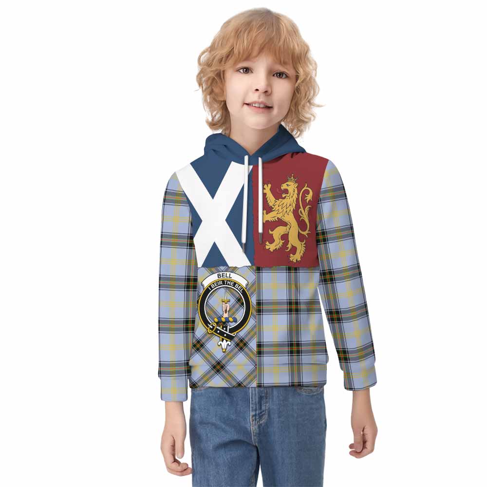 Bell Crest Tartan Kid Hoodie with Lion Rampant Saltire Style - Tartan Vibes Clothing