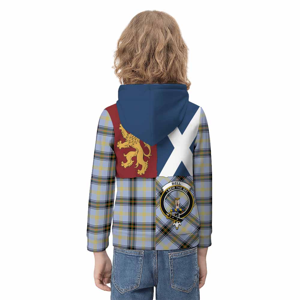 Bell Crest Tartan Kid Hoodie with Lion Rampant Saltire Style - Tartan Vibes Clothing