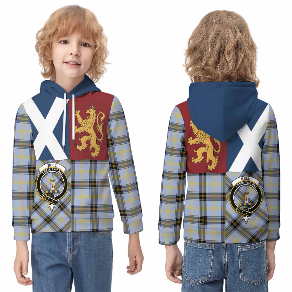 Bell Crest Tartan Kid Hoodie with Lion Rampant Saltire Style - Tartan Vibes Clothing