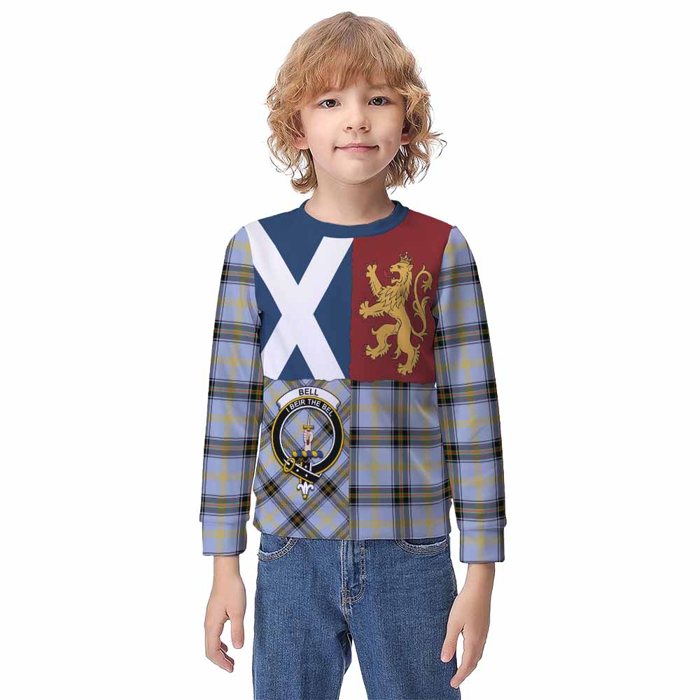 Bell Crest Tartan Kid Knitted Sweatshirt with Lion Rampant Saltire Style - Tartan Vibes Clothing