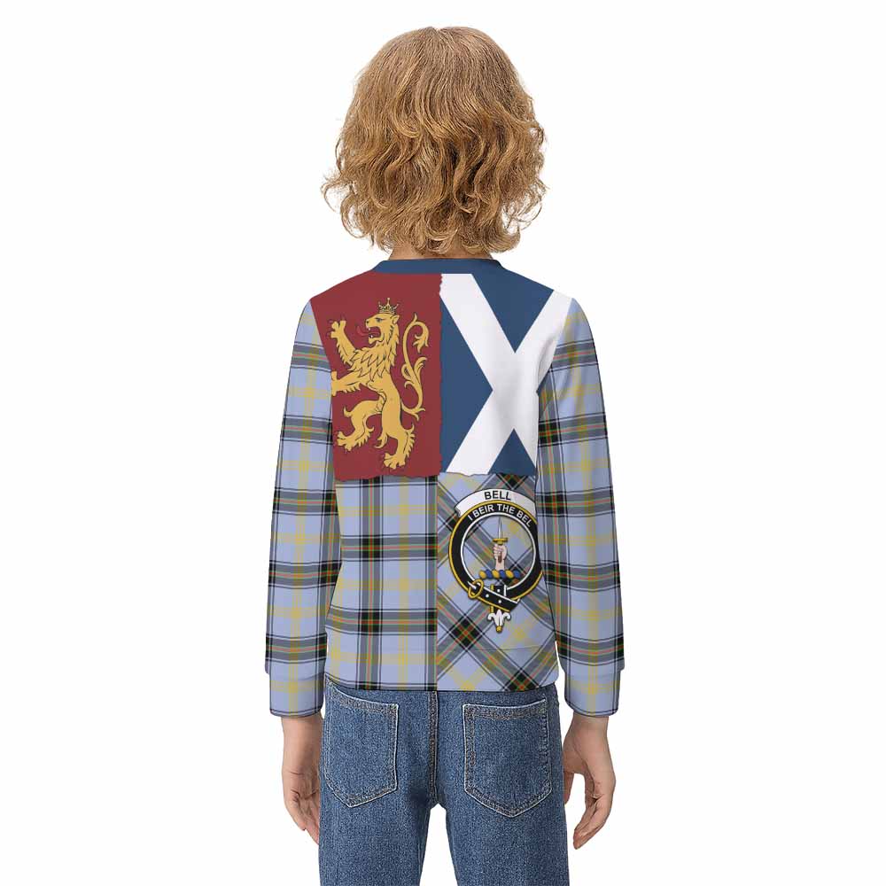 Bell Crest Tartan Kid Knitted Sweatshirt with Lion Rampant Saltire Style - Tartan Vibes Clothing