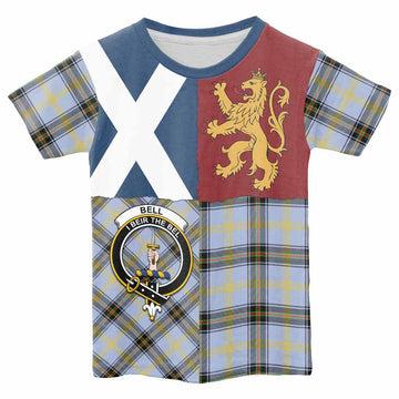 Bell Crest Tartan Kid T-shirt with Lion Rampant Saltire Style - Tartan Vibes Clothing