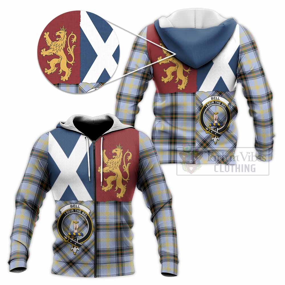Bell Crest Tartan Knitted Hoodie with Lion Rampant Saltire Style