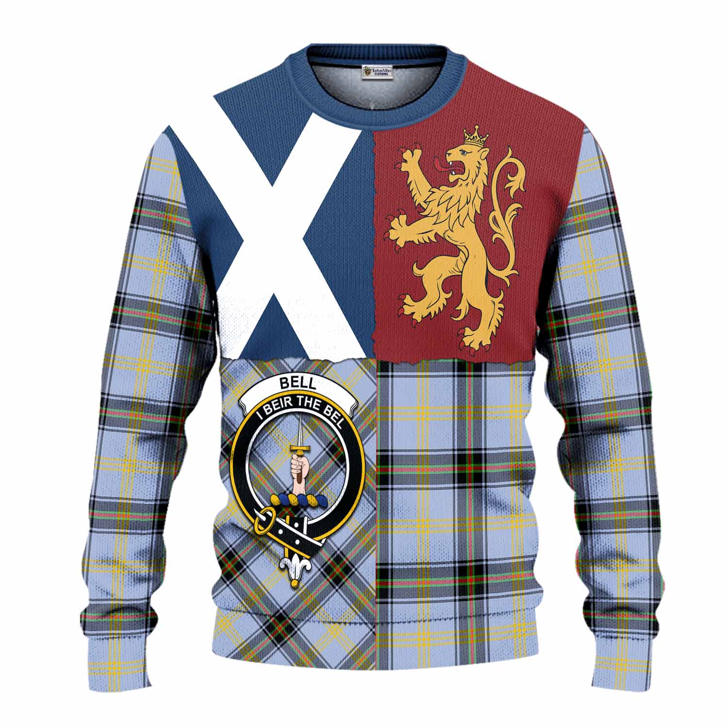 Bell Crest Tartan Knitted Sweater with Lion Rampant Saltire Style
