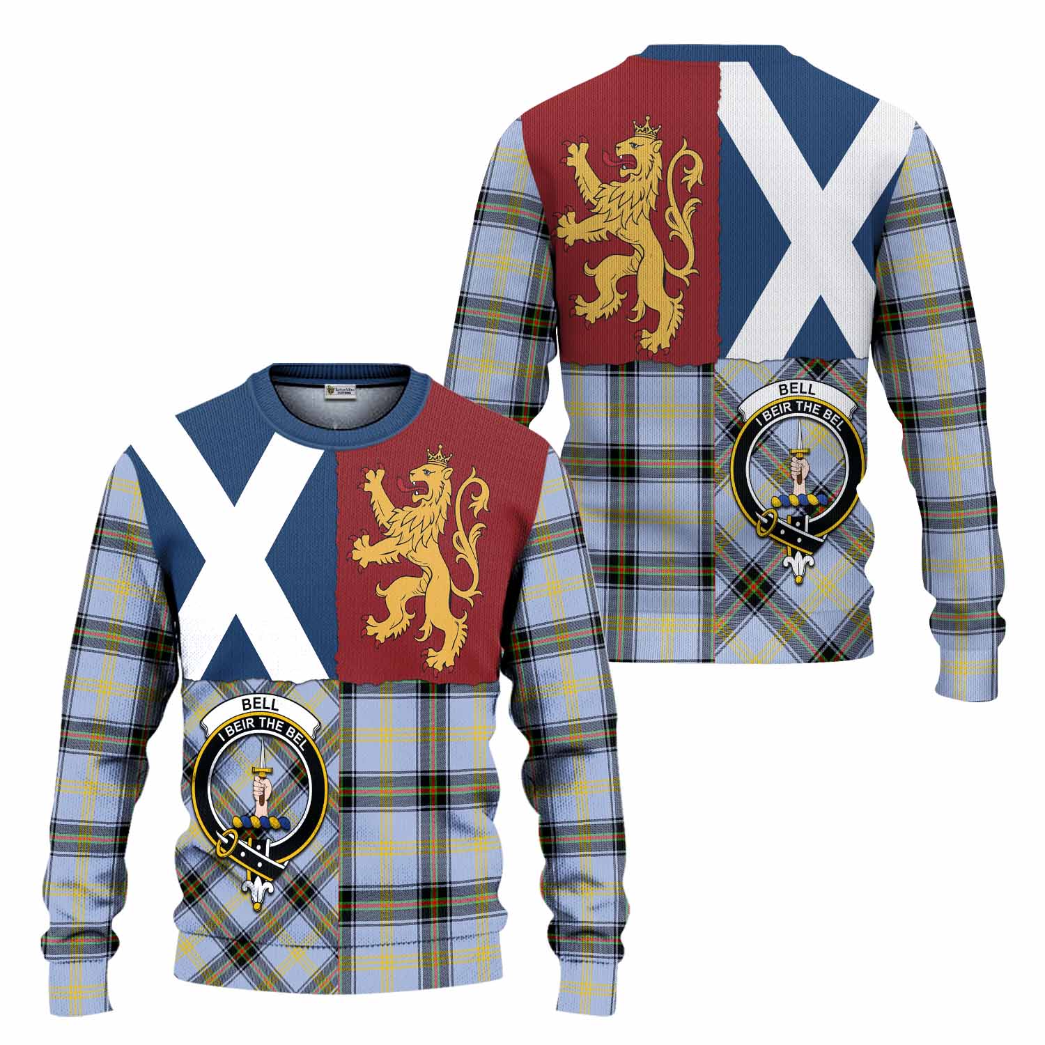 Bell Crest Tartan Knitted Sweater with Lion Rampant Saltire Style