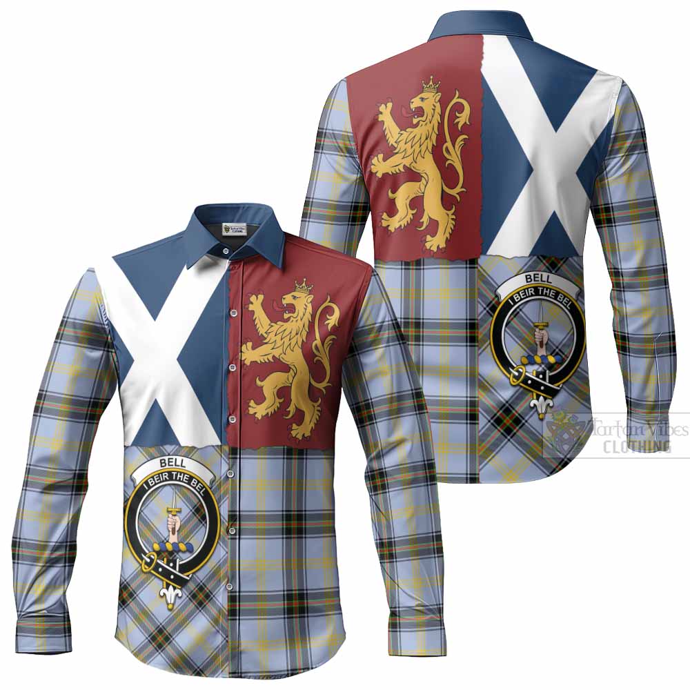 Bell Crest Tartan Long Sleeve Button Shirts with Lion Rampant Saltire Style