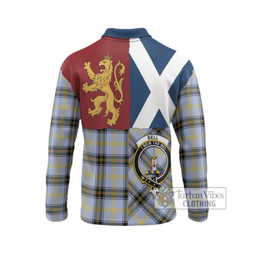 Bell Crest Tartan Long Sleeve Polo Shirt with Lion Rampant Saltire Style