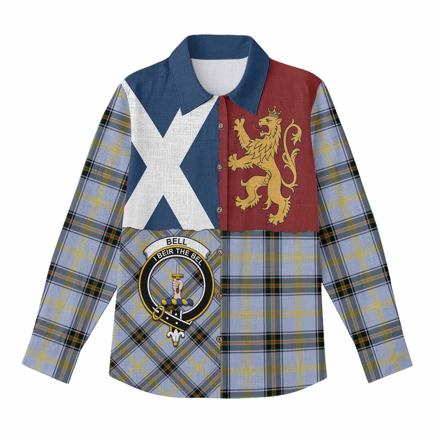 Bell Crest Tartan Women Casual Shirt with Lion Rampant Saltire Style