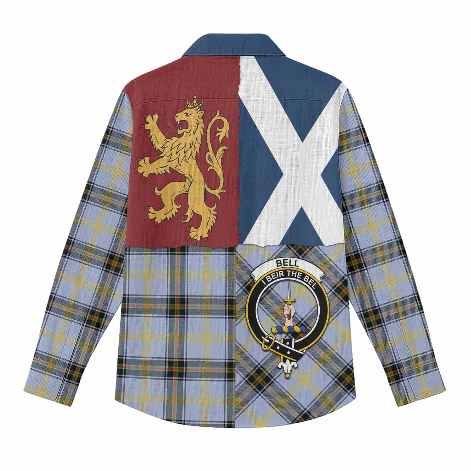 Bell Crest Tartan Women Casual Shirt with Lion Rampant Saltire Style