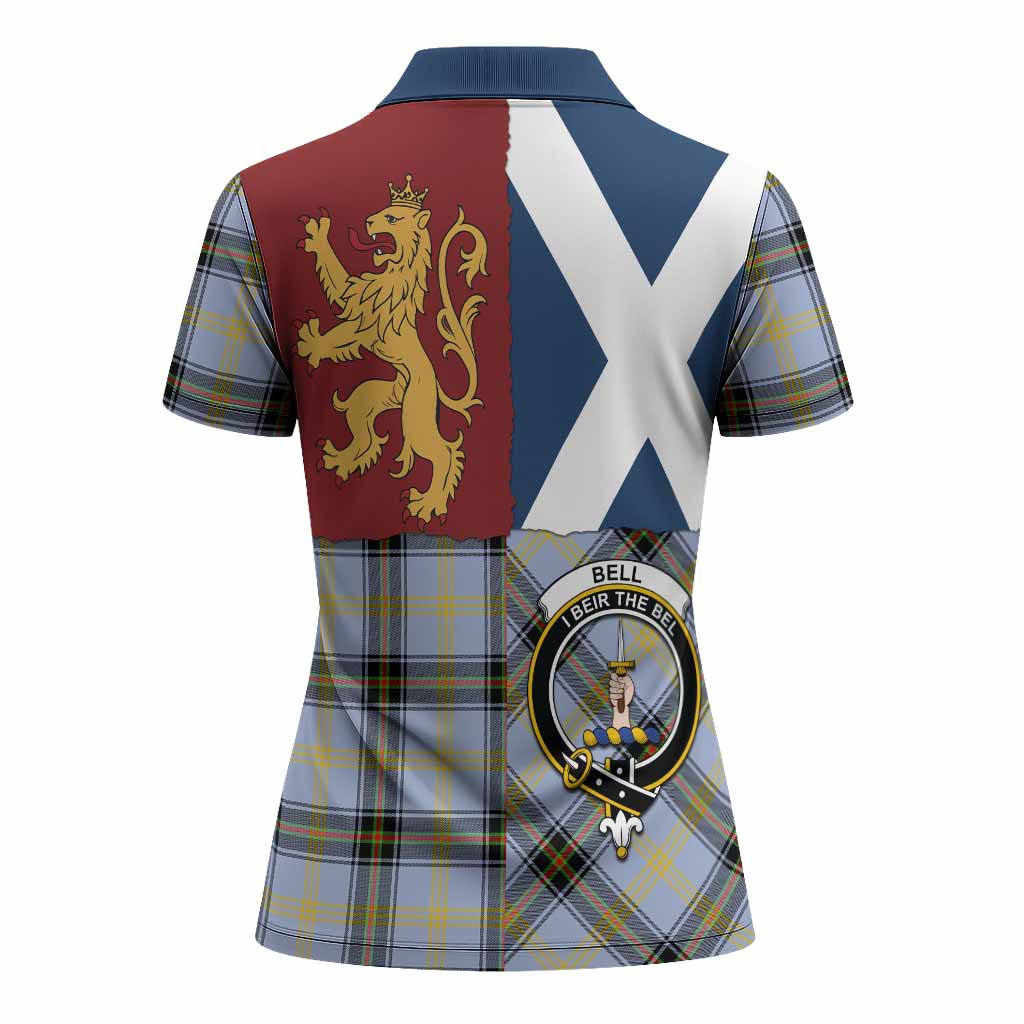 Bell Crest Tartan Women Polo Shirt with Lion Rampant Saltire Style