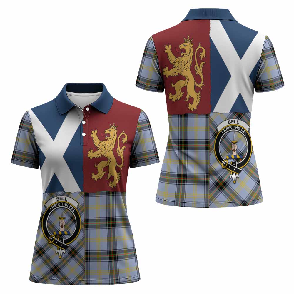 Bell Crest Tartan Women Polo Shirt with Lion Rampant Saltire Style