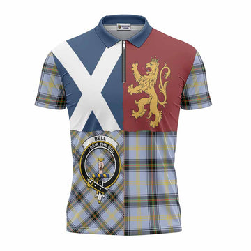 Bell Crest Tartan Zipper Polo Shirt with Lion Rampant Saltire Style