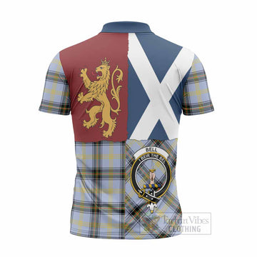 Bell Crest Tartan Zipper Polo Shirt with Lion Rampant Saltire Style
