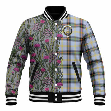 Bell Family Crest Tartan Baseball Jacket Scottish Thistle Flower Pattern Half Style