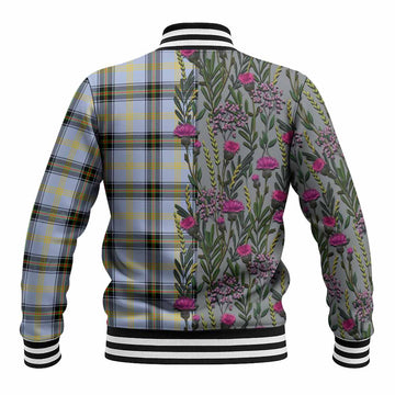 Bell Family Crest Tartan Baseball Jacket Scottish Thistle Flower Pattern Half Style