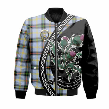 Bell Family Crest Tartan Bomber Jacket Alba Thistle Inspired