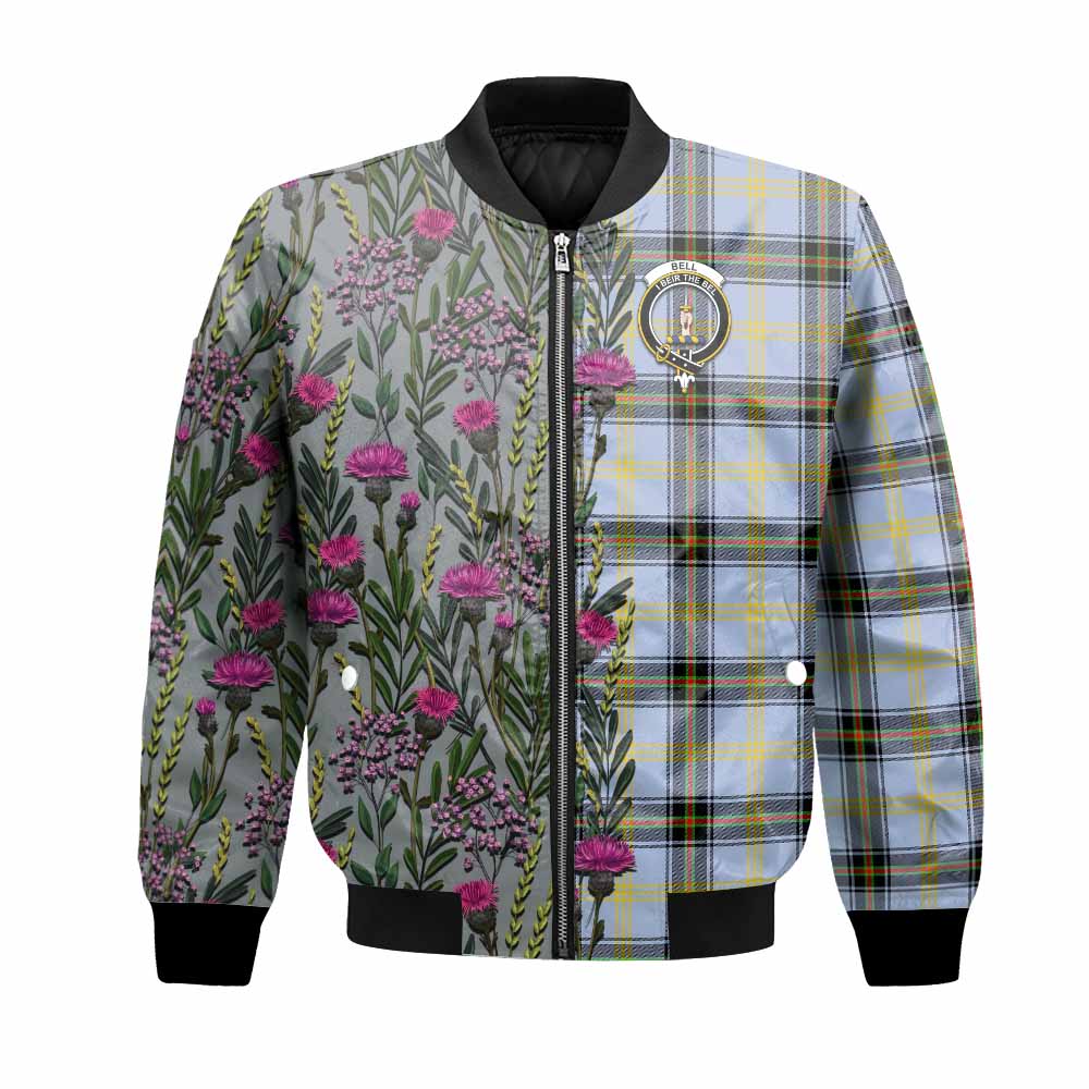 Bell Family Crest Tartan Bomber Jacket Scottish Thistle Flower Pattern Half Style - Tartan Vibes Clothing