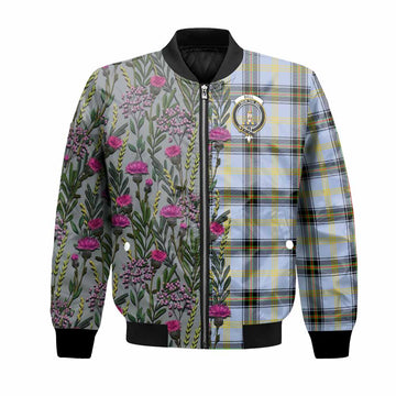 Bell Family Crest Tartan Bomber Jacket Scottish Thistle Flower Pattern Half Style