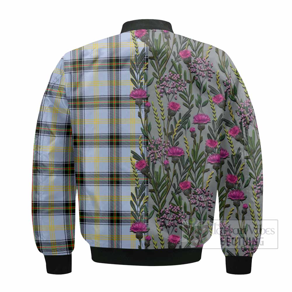 Bell Family Crest Tartan Bomber Jacket Scottish Thistle Flower Pattern Half Style - Tartan Vibes Clothing