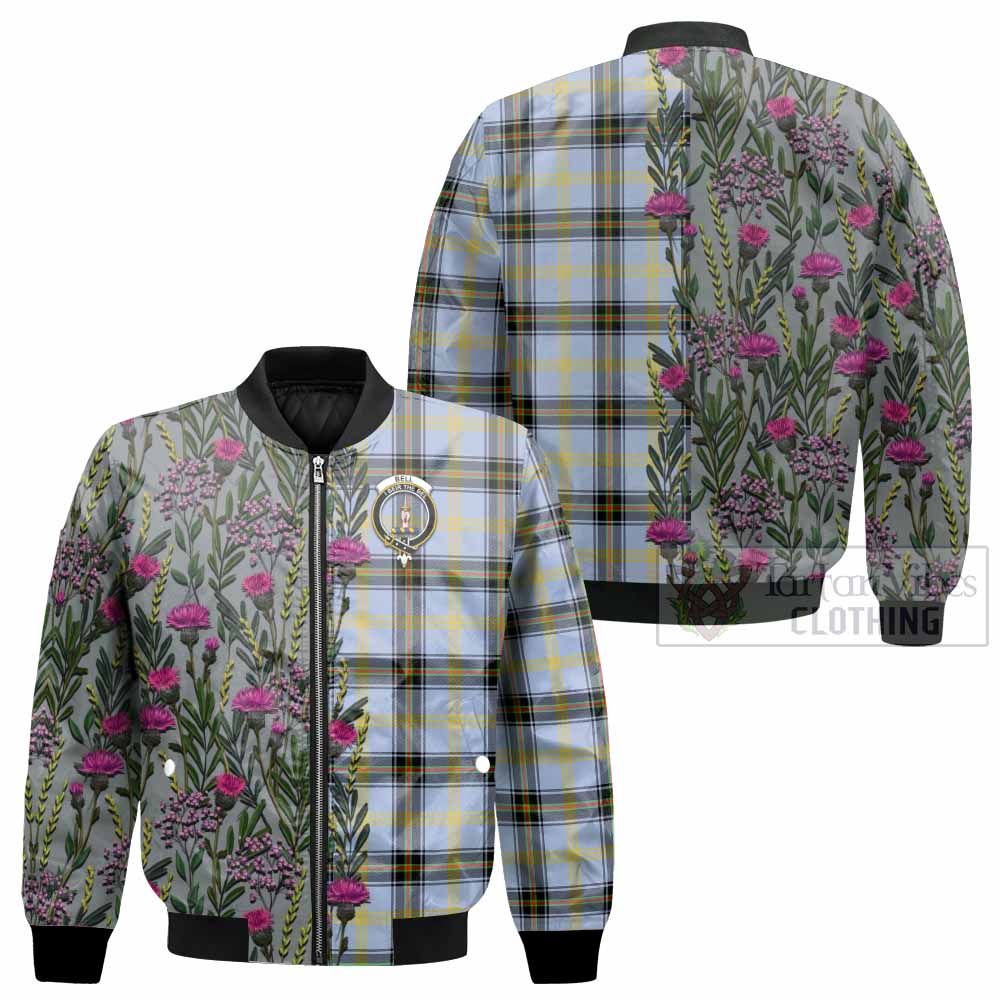Bell Family Crest Tartan Bomber Jacket Scottish Thistle Flower Pattern Half Style - Tartan Vibes Clothing