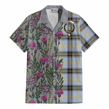Bell Family Crest Tartan Cotton Hawaiian Shirt Scottish Thistle Flower Pattern Half Style - Tartan Vibes Clothing