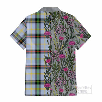 Bell Family Crest Tartan Cotton Hawaiian Shirt Scottish Thistle Flower Pattern Half Style - Tartan Vibes Clothing