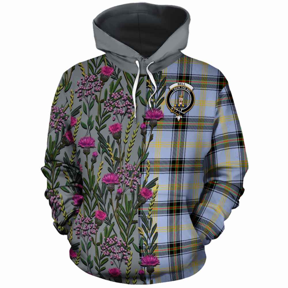 Bell Family Crest Tartan Cotton Hoodie Scottish Thistle Flower Pattern Half Style - Tartan Vibes Clothing