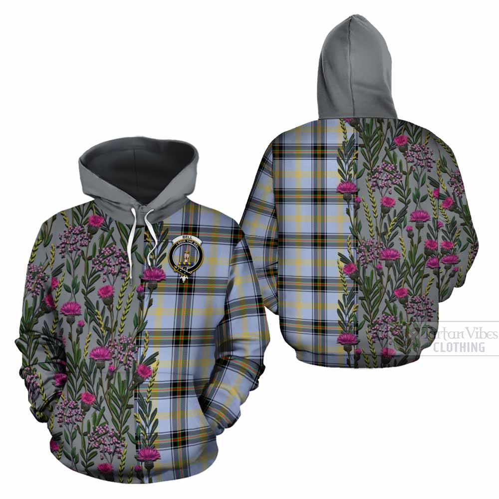 Bell Family Crest Tartan Cotton Hoodie Scottish Thistle Flower Pattern Half Style - Tartan Vibes Clothing