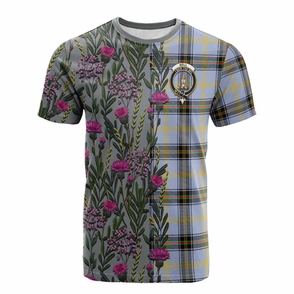 Bell Family Crest Tartan Cotton T-shirt Scottish Thistle Flower Pattern Half Style - Tartan Vibes Clothing