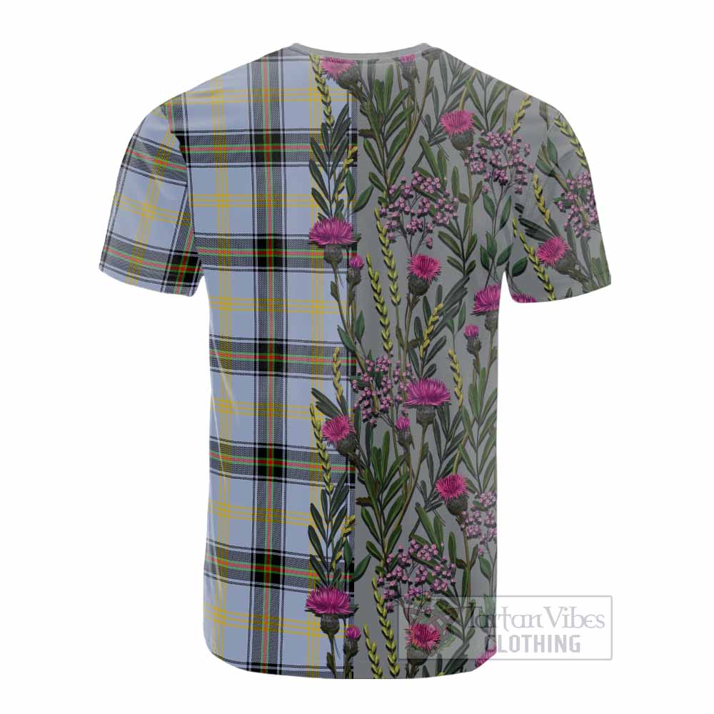 Bell Family Crest Tartan Cotton T-shirt Scottish Thistle Flower Pattern Half Style - Tartan Vibes Clothing