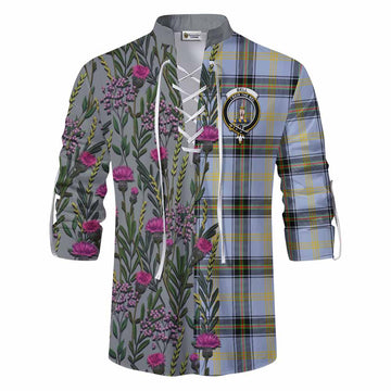 Bell Family Crest Tartan Ghillie Shirt Scottish Thistle Flower Pattern Half Style