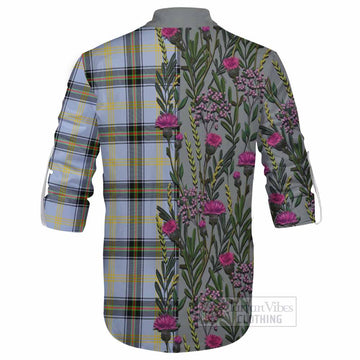 Bell Family Crest Tartan Ghillie Shirt Scottish Thistle Flower Pattern Half Style