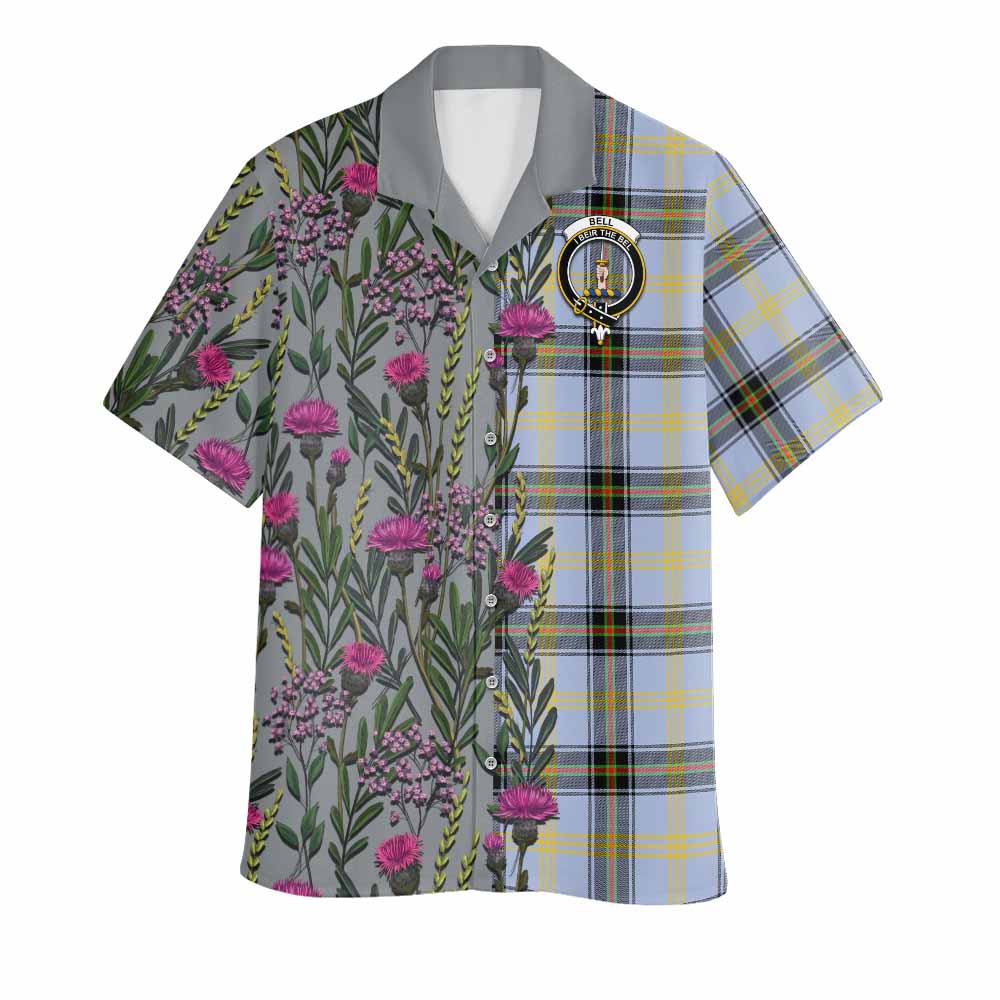 Bell Family Crest Tartan Hawaiian Shirt Scottish Thistle Flower Pattern Half Style - Tartan Vibes Clothing
