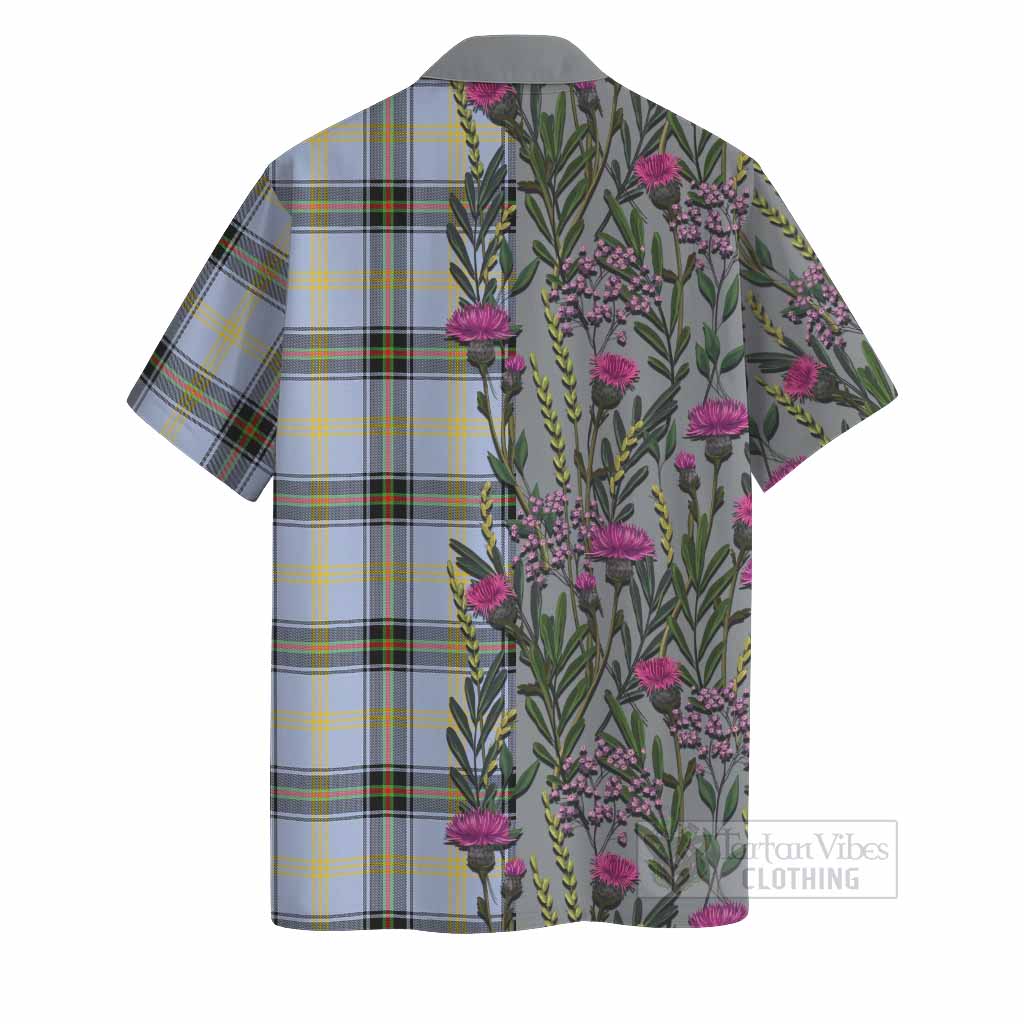 Bell Family Crest Tartan Hawaiian Shirt Scottish Thistle Flower Pattern Half Style - Tartan Vibes Clothing