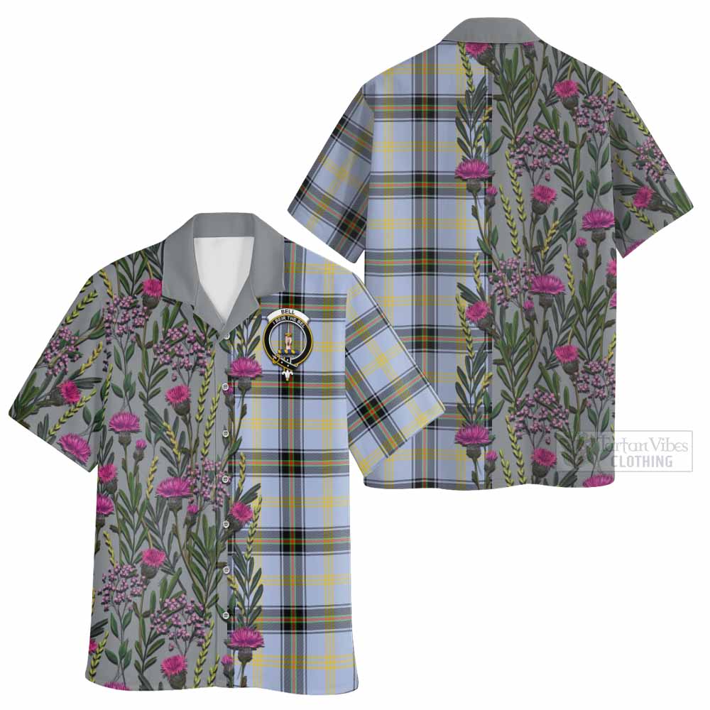 Bell Family Crest Tartan Hawaiian Shirt Scottish Thistle Flower Pattern Half Style - Tartan Vibes Clothing