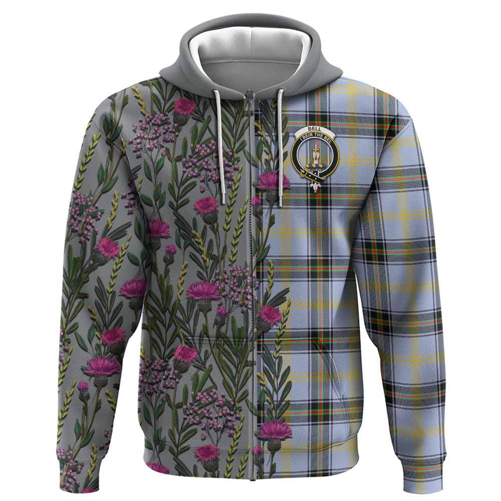 Bell Family Crest Tartan Hoodie Scottish Thistle Flower Pattern Half Style - Tartan Vibes Clothing