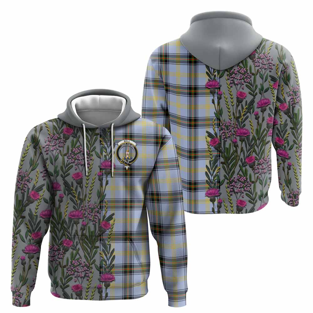Bell Family Crest Tartan Hoodie Scottish Thistle Flower Pattern Half Style - Tartan Vibes Clothing