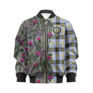 Bell Family Crest Tartan Kid Bomber Jacket Scottish Thistle Flower Pattern Half Style - Tartan Vibes Clothing