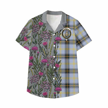 Bell Family Crest Tartan Kid Hawaiian Shirt Scottish Thistle Flower Pattern Half Style - Tartan Vibes Clothing