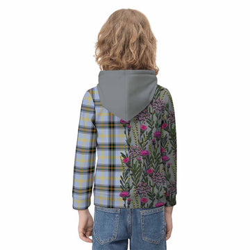 Bell Family Crest Tartan Kid Hoodie Scottish Thistle Flower Pattern Half Style - Tartan Vibes Clothing