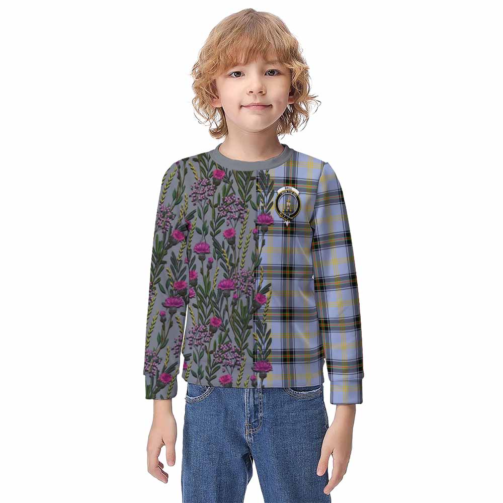Bell Family Crest Tartan Kid Knitted Sweatshirt Scottish Thistle Flower Pattern Half Style - Tartan Vibes Clothing