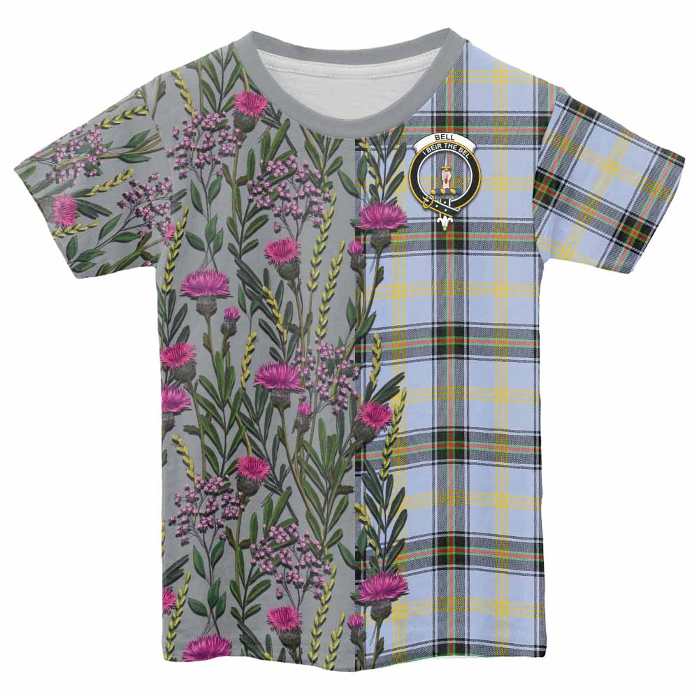 Bell Family Crest Tartan Kid T-shirt Scottish Thistle Flower Pattern Half Style - Tartan Vibes Clothing
