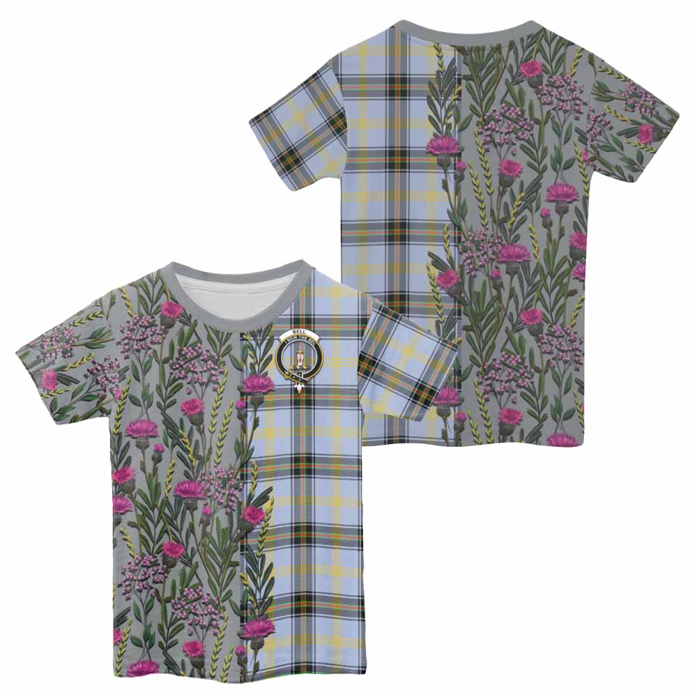 Bell Family Crest Tartan Kid T-shirt Scottish Thistle Flower Pattern Half Style - Tartan Vibes Clothing