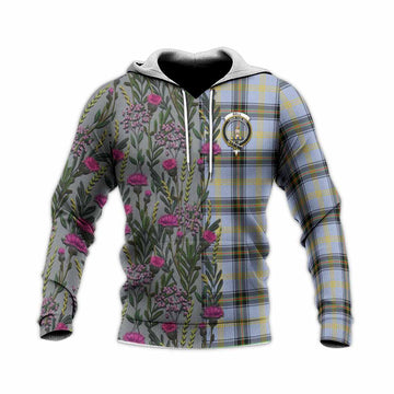 Bell Family Crest Tartan Knitted Hoodie Scottish Thistle Flower Pattern Half Style