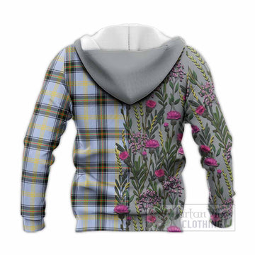 Bell Family Crest Tartan Knitted Hoodie Scottish Thistle Flower Pattern Half Style