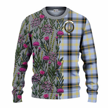 Bell Family Crest Tartan Knitted Sweater Scottish Thistle Flower Pattern Half Style - Tartan Vibes Clothing