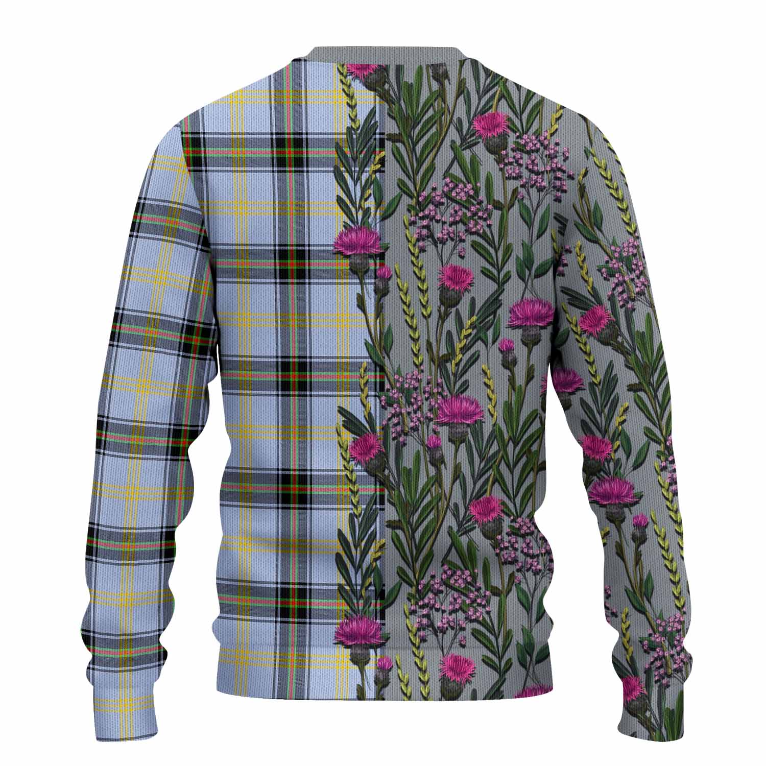 Bell Family Crest Tartan Knitted Sweater Scottish Thistle Flower Pattern Half Style - Tartan Vibes Clothing