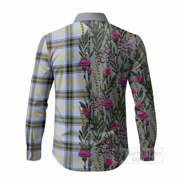 Bell Family Crest Tartan Long Sleeve Button Shirts Scottish Thistle Flower Pattern Half Style