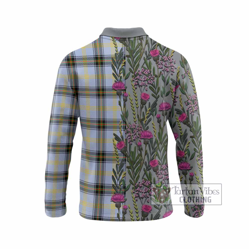 Bell Family Crest Tartan Long Sleeve Polo Shirt Scottish Thistle Flower Pattern Half Style - Tartan Vibes Clothing
